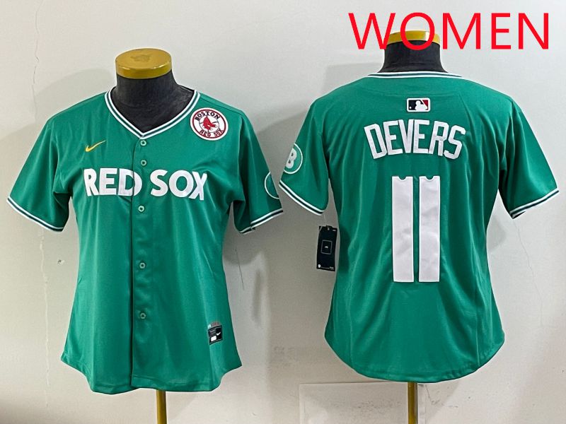 Women 2025 Boston Red Sox #11 Devers Dark Green Joint Name Nike MLB Jersey style 9